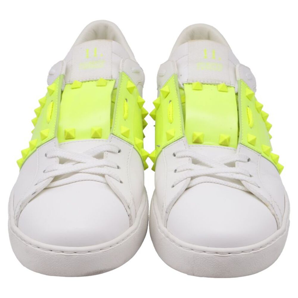 Valentino Garavani Rockstud Untitled Neon Sneakers in White Leather
